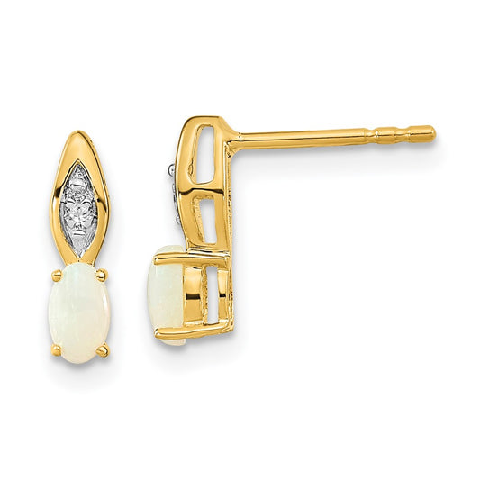 14k Yellow Gold Opal and Diamond Post Earrings