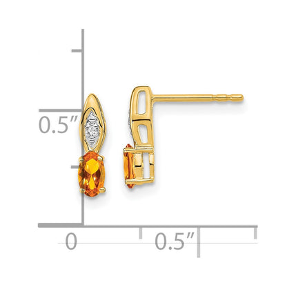 14k Yellow Gold Citrine and Diamond Post Earrings