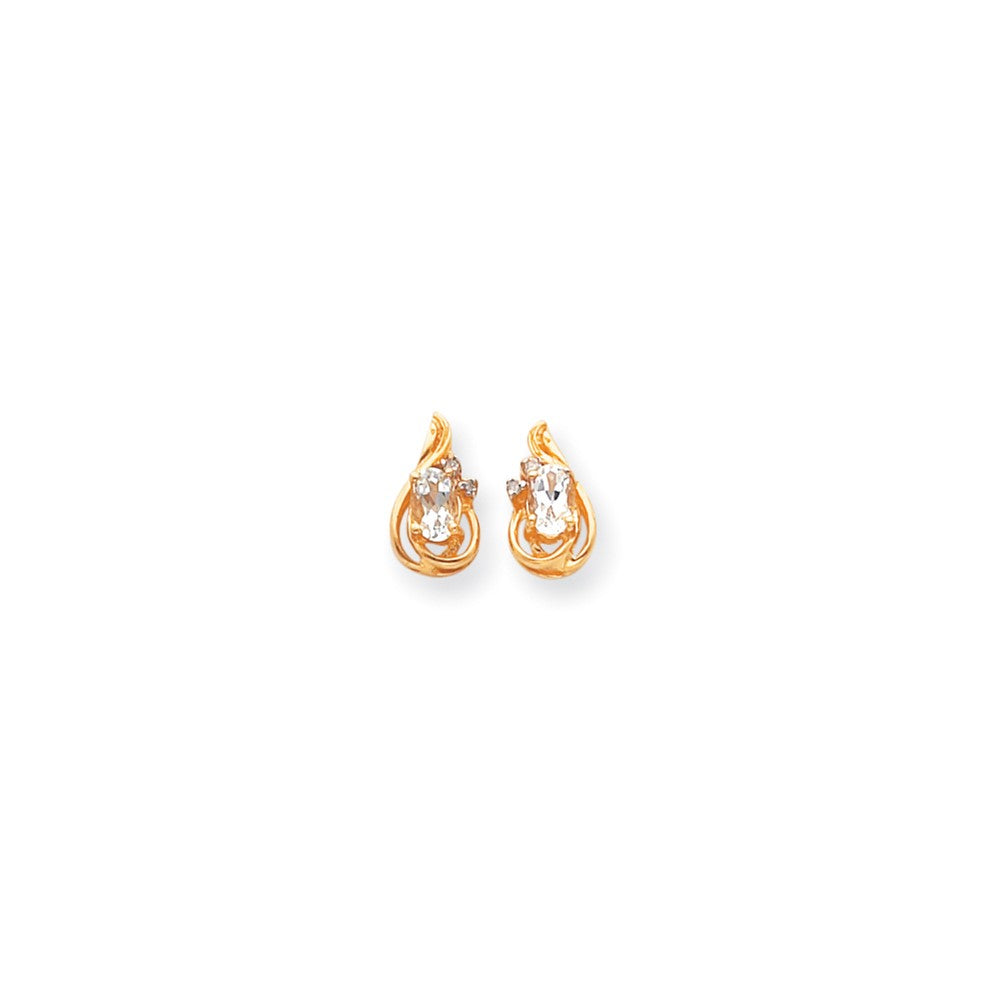 14k Yellow Gold Diamond & White Topaz Birthstone Earrings