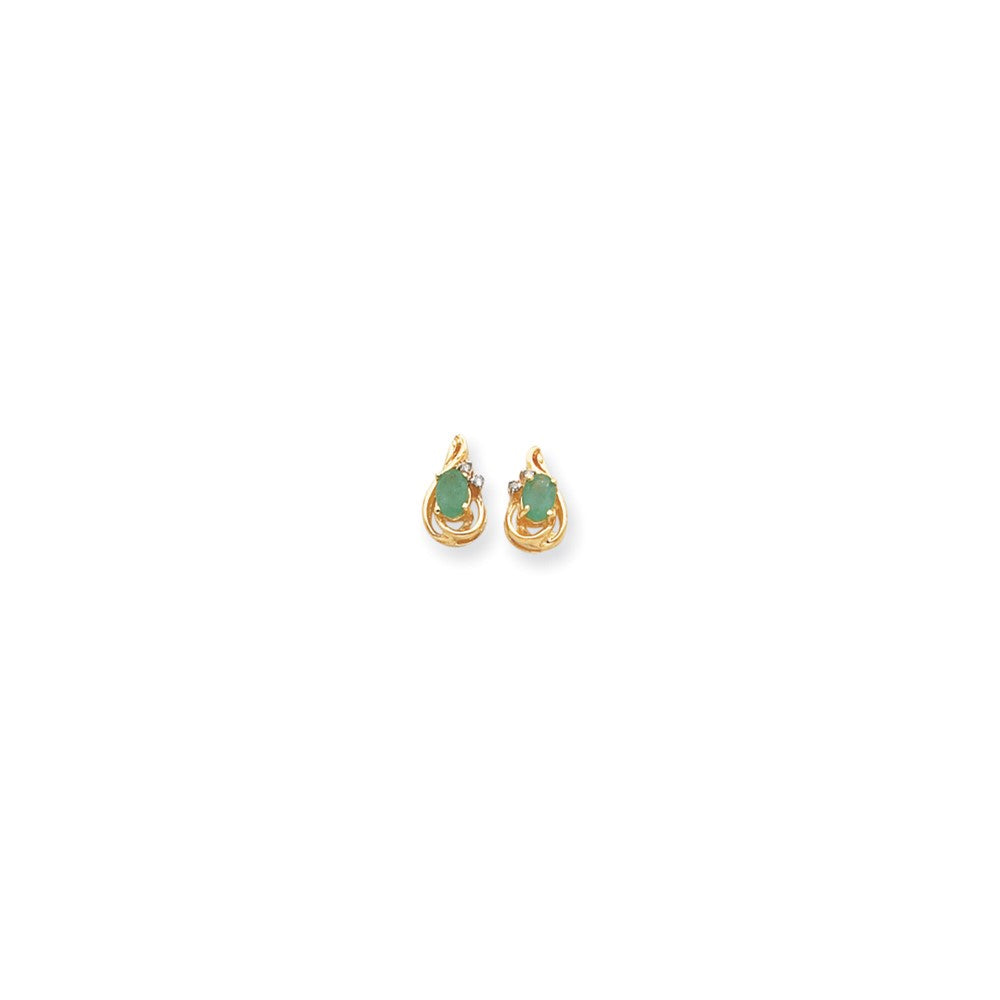 14k Yellow Gold Dia & Emer Earrings