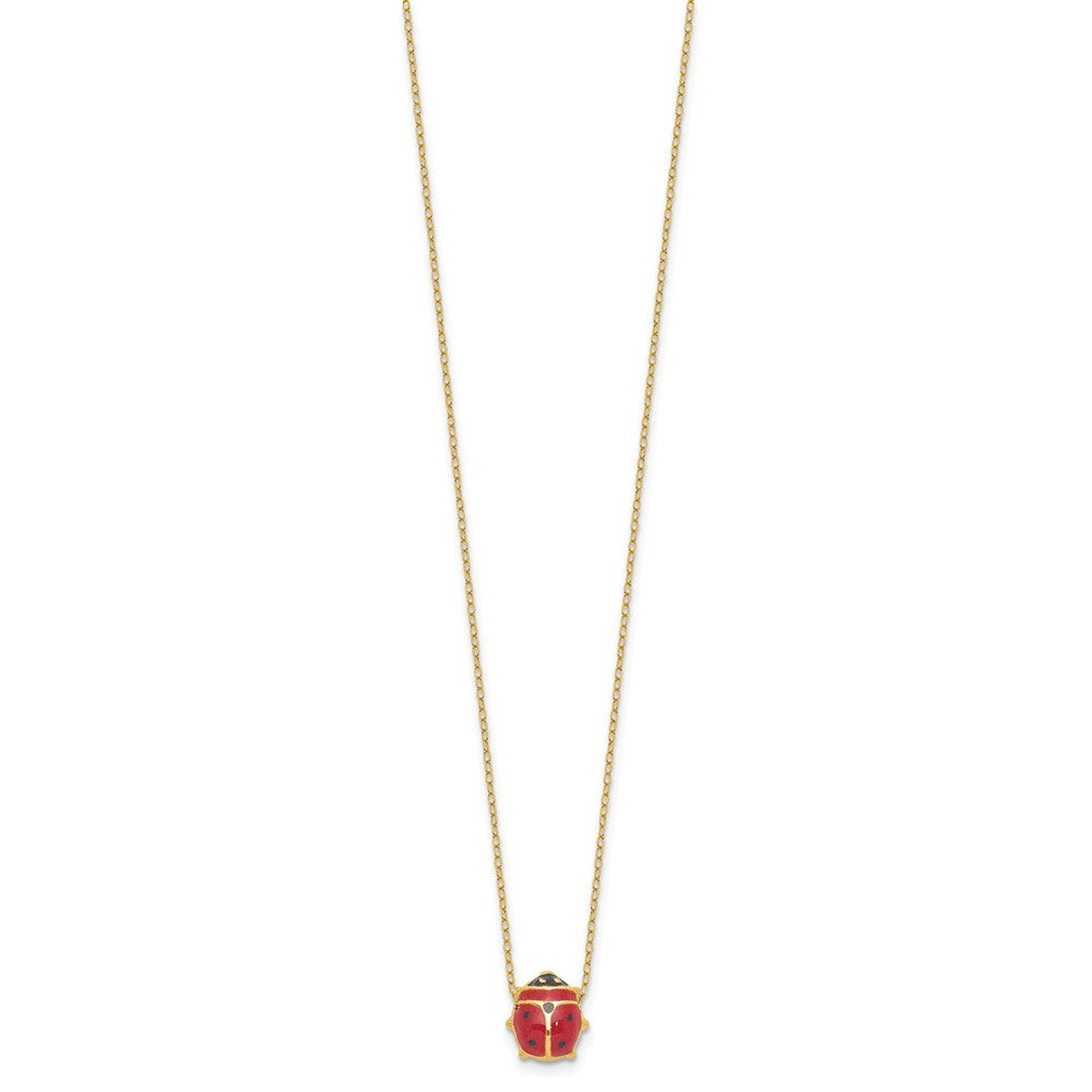 14k Yellow Gold Enameled Ladybug 17inch with 1in ext. Necklace