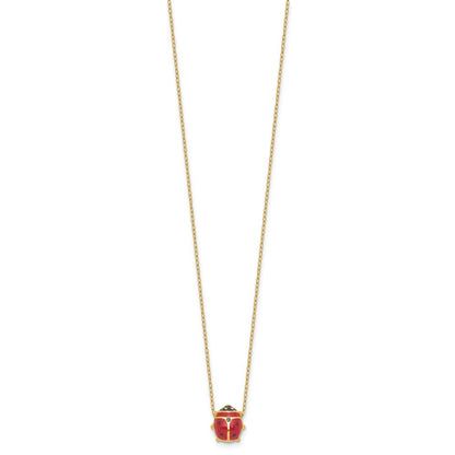 14k Yellow Gold Enameled Ladybug 17inch with 1in ext. Necklace