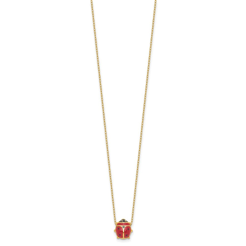 14k Yellow Gold Enameled Ladybug 17inch with 1in ext. Necklace