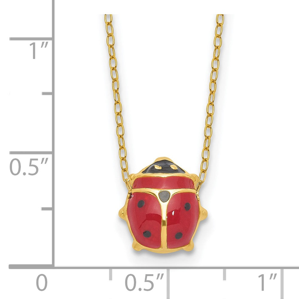14k Yellow Gold Enameled Ladybug 17inch with 1in ext. Necklace