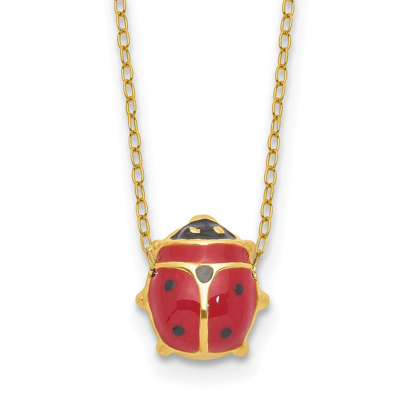 14k Yellow Gold Enameled Ladybug 17inch with 1in ext. Necklace