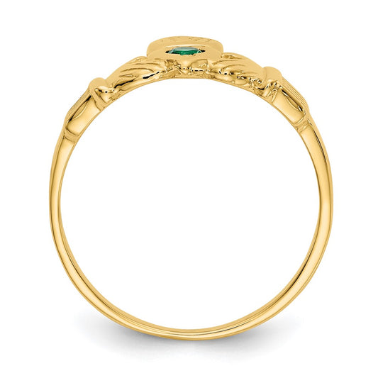 14K Yellow Gold Green CZ Claddagh Ring
