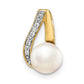 14K 7 8mm Button White FW Cultured Pearl and Rhodium Diamond Pendant
