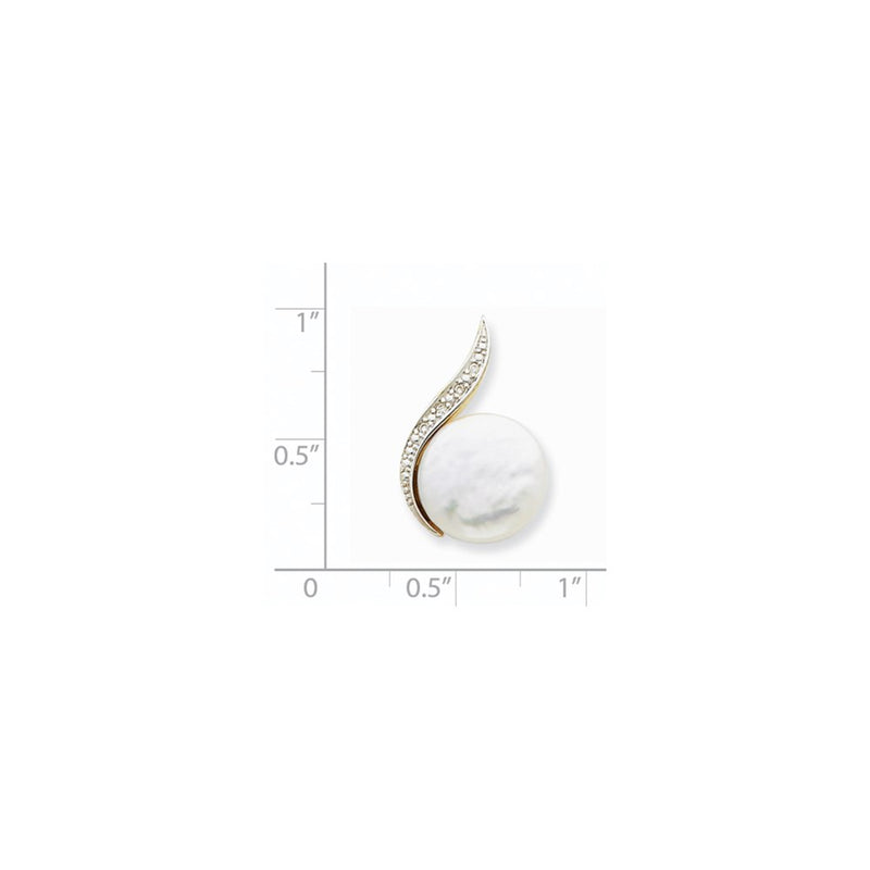 14k Yellow & Rhodium Gold and Rhodium Diamond and (12-13mm) FW Cultured Pearl Pendant