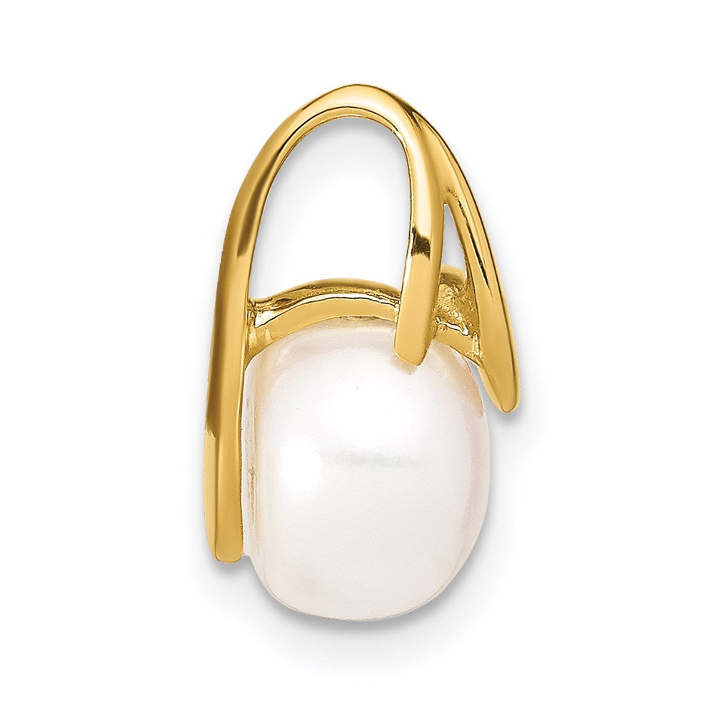 14k Yellow Gold 8-9mm White Button Freshwater Cultured Pearl Pendant Slide