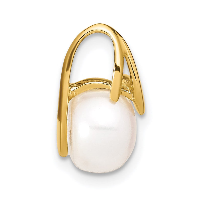 14k Yellow Gold 8-9mm White Button Freshwater Cultured Pearl Pendant Slide