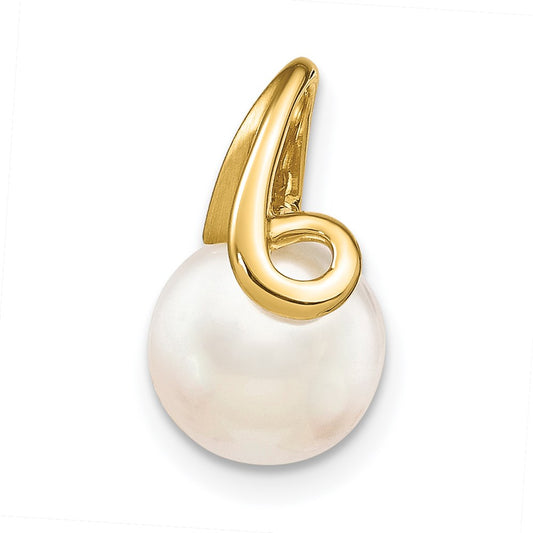 14k Yellow Gold 8-9mm White Button Freshwater Cultured Pearl Pendant Slide