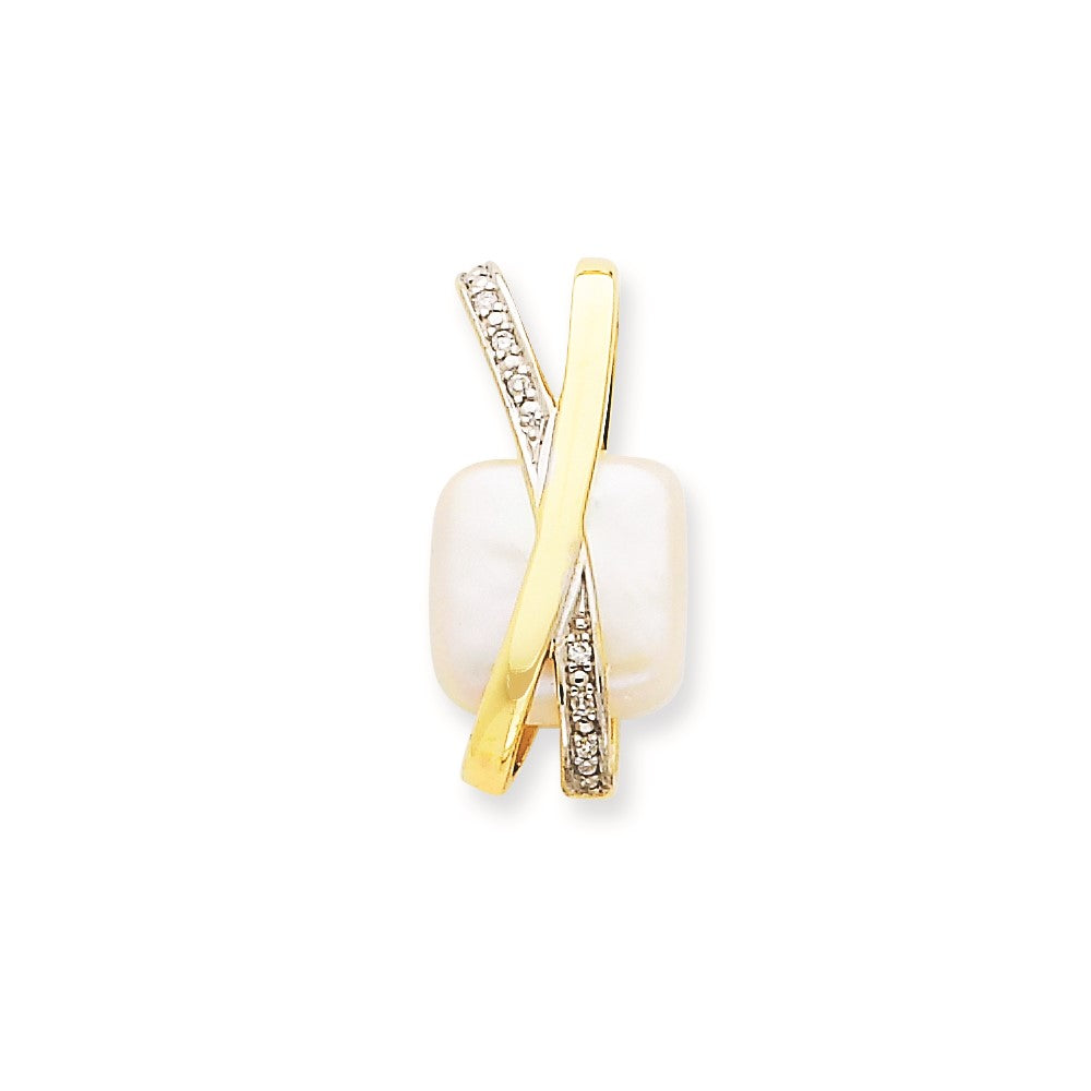 14k Yellow Gold Diamond and FW Cultured Pearl Pendant
