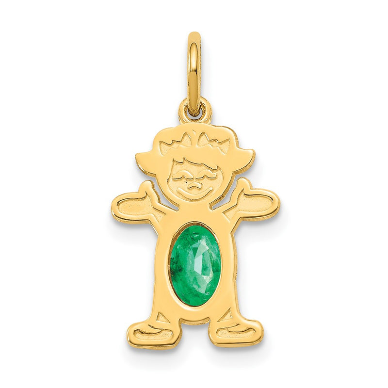 14k Yellow Gold Girl 6x4 Oval Genuine Emerald-May