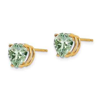 14k Yellow Gold 8mm Heart Green Quartz Earring