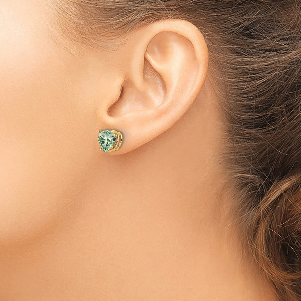 14k Yellow Gold 8mm Heart Green Quartz Earring