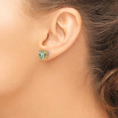 14k Yellow Gold 8mm Heart Green Quartz Earring