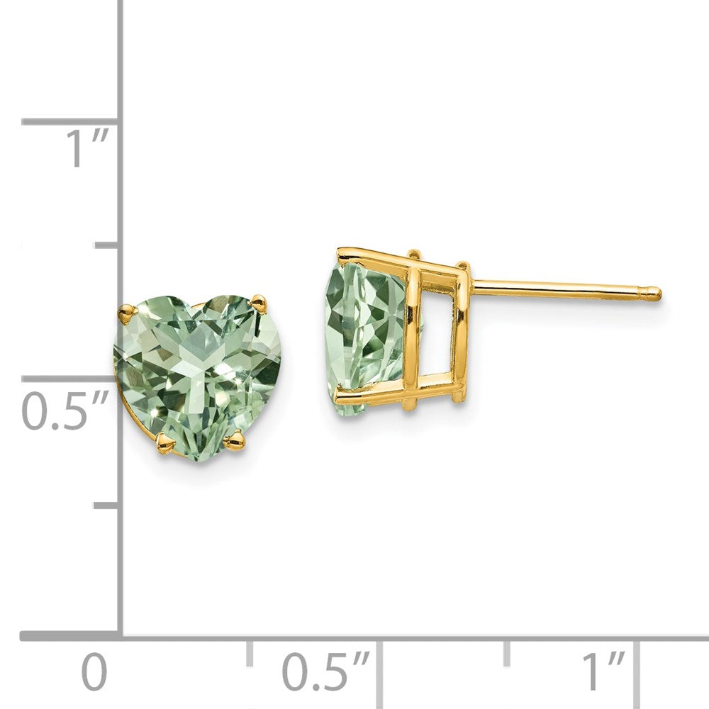 14k Yellow Gold 8mm Heart Green Quartz Earring
