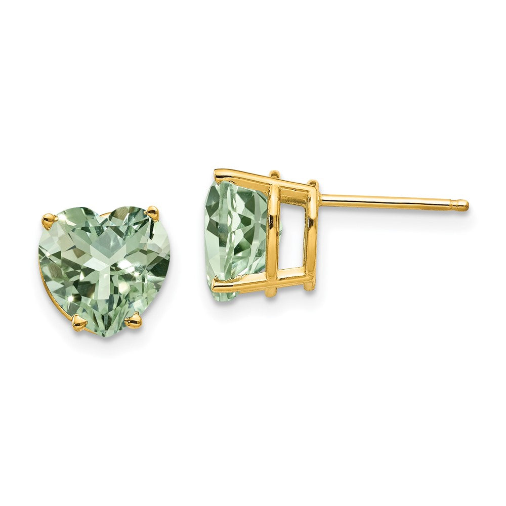 14k Yellow Gold 8mm Heart Green Quartz Earring