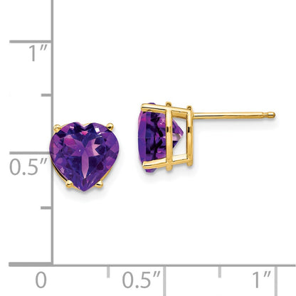 14k Yellow Gold 8mm Heart Amethyst Earrings