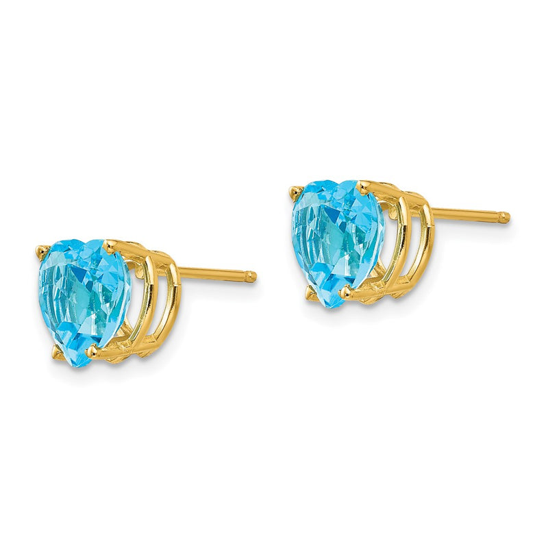 14k Yellow Gold 8mm Heart Blue Topaz Earrings