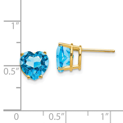 14k Yellow Gold 8mm Heart Blue Topaz Earrings