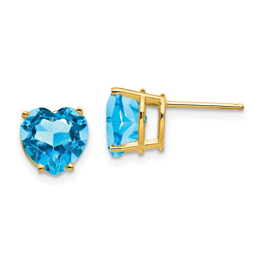 14k Yellow Gold 8mm Heart Blue Topaz Earrings