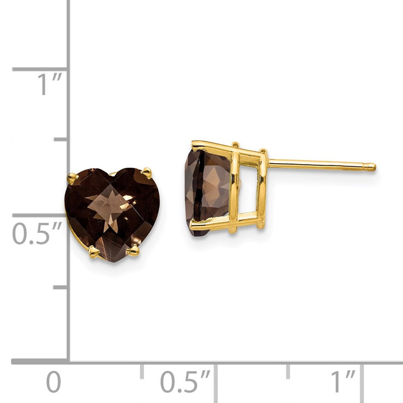 14k Yellow Gold 8mm Heart Checker-Cut Smok Yellow Gold Quartz Earring