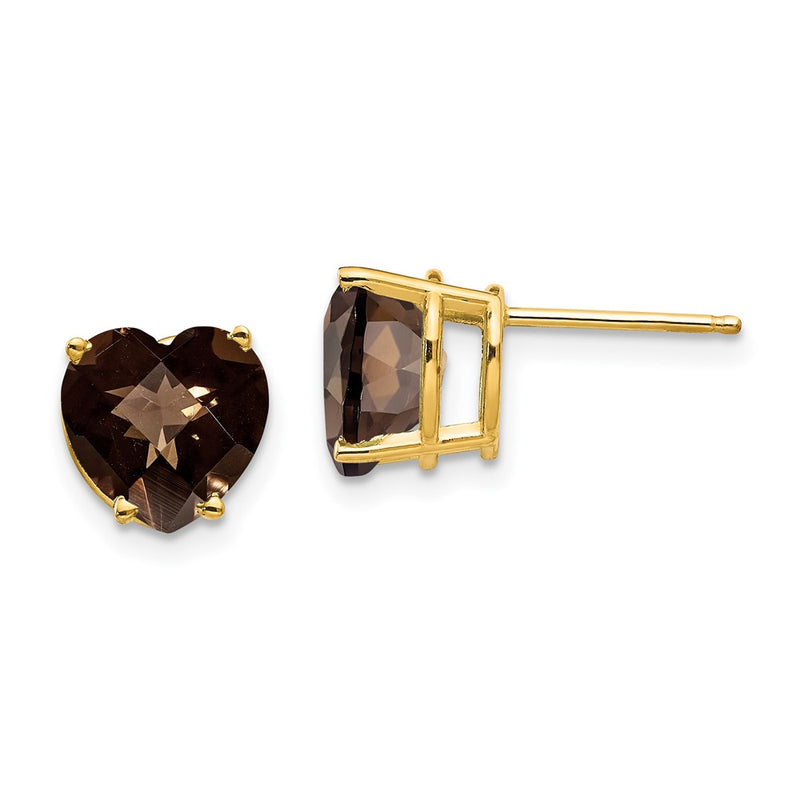 14k Yellow Gold 8mm Heart Checker-Cut Smok Yellow Gold Quartz Earring
