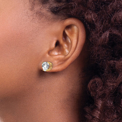 14k Yellow Gold 8mm Heart Cubic Zirconia Earrings