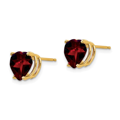 14k Yellow Gold 8mm Heart Garnet Earrings