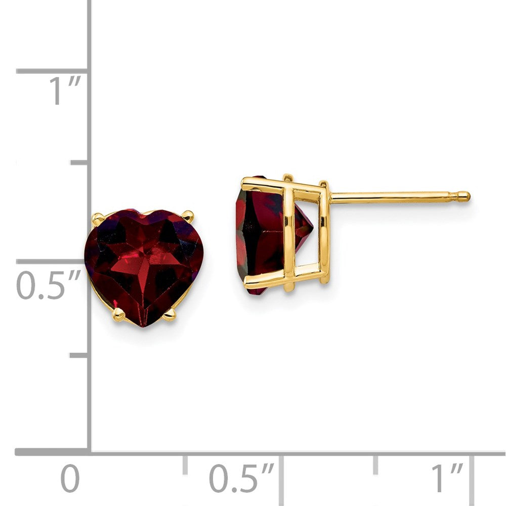 14k Yellow Gold 8mm Heart Garnet Earrings