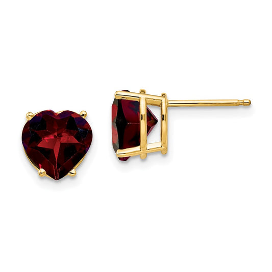 14k Yellow Gold 8mm Heart Garnet Earrings