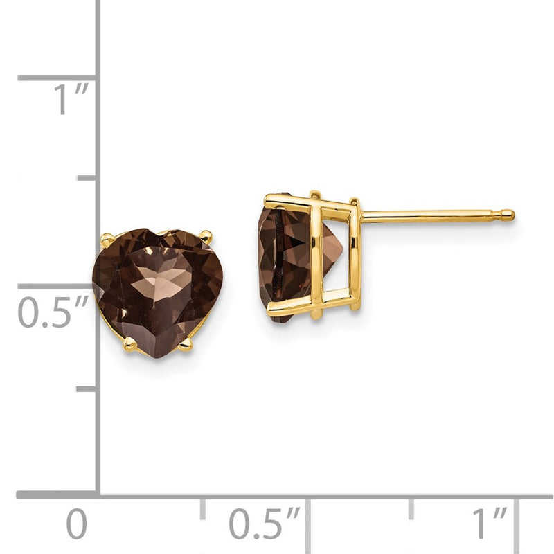 14k Yellow Gold 8mm Heart Smok Yellow Gold Quartz Earring