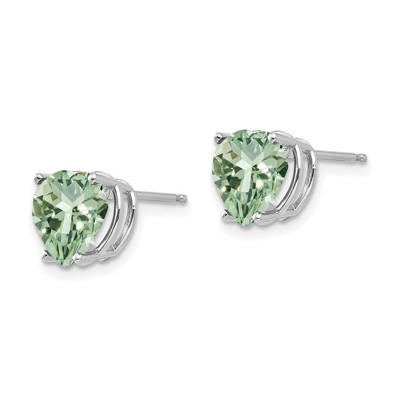 14k White Gold 8mm Heart Green Quartz Earring