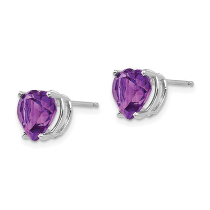 14k White Gold 8mm Heart Amethyst Earrings