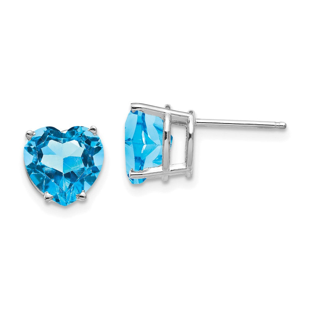 14k Yellow Gold Blue Topaz heart stud Earrings
