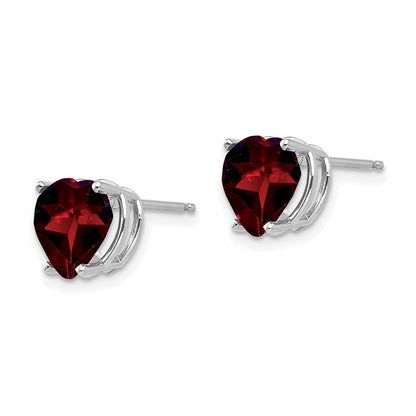 14k White Gold 8mm Heart Garnet Earrings