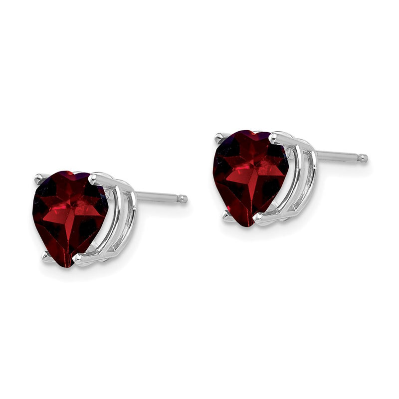 14k White Gold 8mm Heart Garnet Earrings