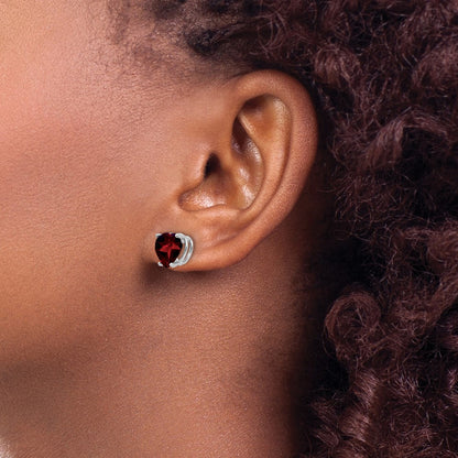14k White Gold 8mm Heart Garnet Earrings