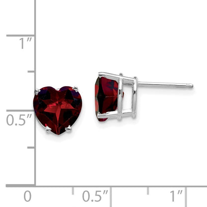 14k White Gold 8mm Heart Garnet Earrings