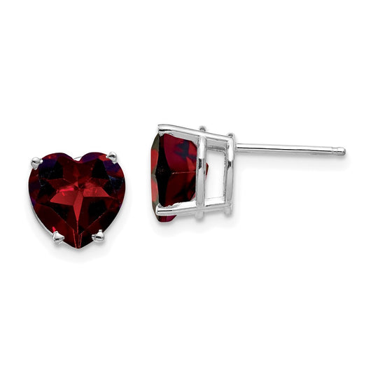 14k White Gold 8mm Heart Garnet Earrings