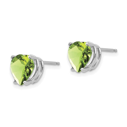 14k White Gold 8mm Heart Peridot Earrings