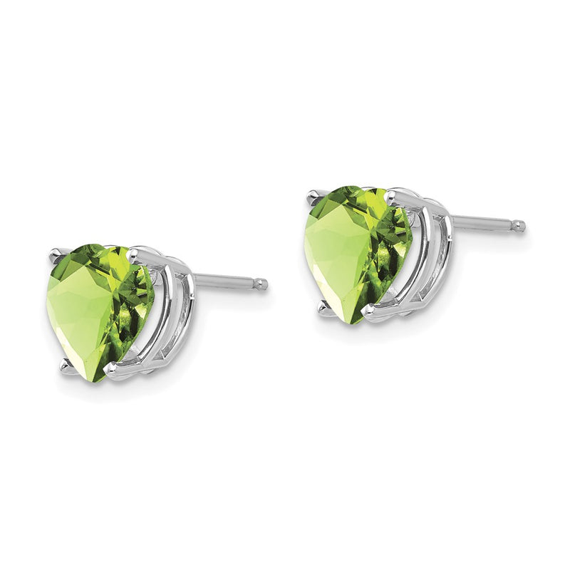 14k White Gold 8mm Heart Peridot Earrings