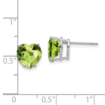 14k White Gold 8mm Heart Peridot Earrings