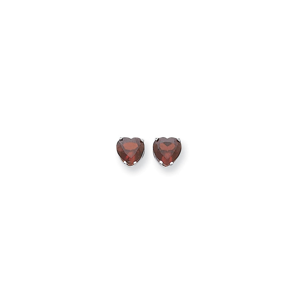 14k White Gold 8mm Heart Rhodolite Garnet earring