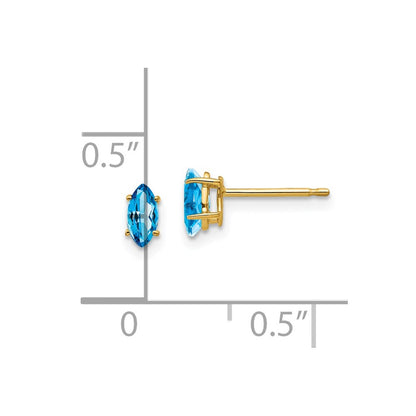 14k Yellow Gold Blue Topaz marquis stud Earrings