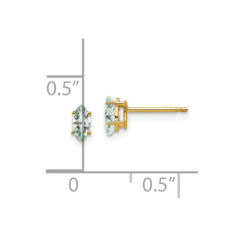 14k Yellow Gold 5x2.5 Marquise Checker-Cut Green Quartz Earring