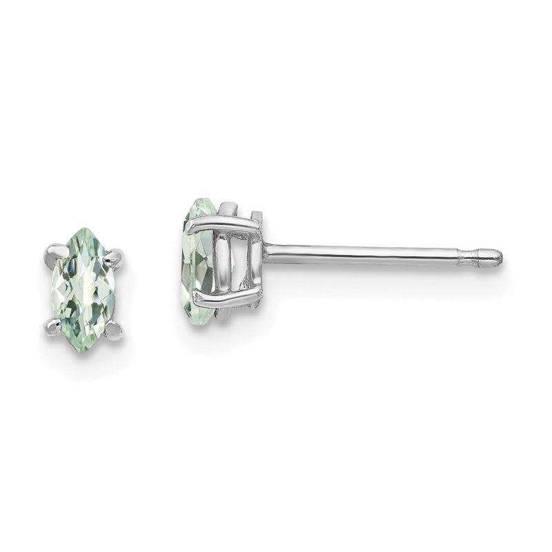 14k White Gold 5X2.5mm Marquise Checker-Cut Green Quartz Earring