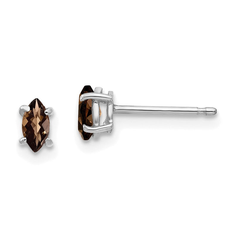 14k White Gold 5X2.5mm Marquise Checker-Cut Smok Yellow Gold Quartz Earring