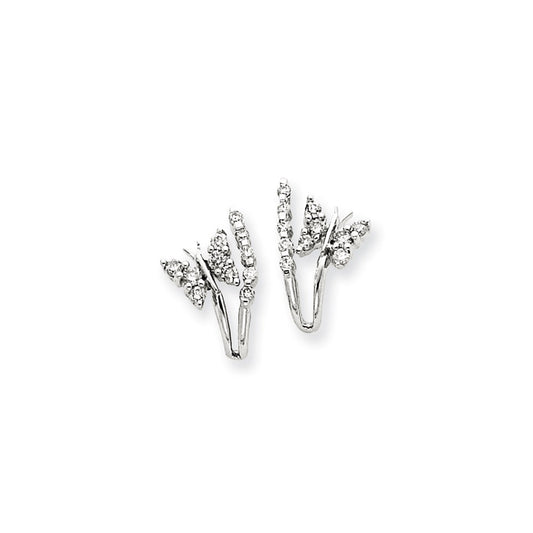14k White Gold Real Diamond Butterfly Earrings